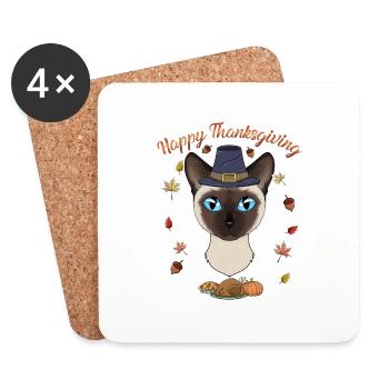 Siamese Cat Lover I Happy Thanksgiving - Untersetzer (4er-Set) - Weiß - Vorne