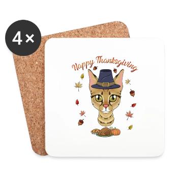 Savannah Cat Lover I Happy Thanksgiving - Coasters (set of 4) - white - Front