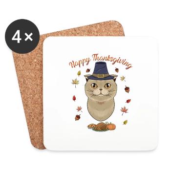 Scottish Fold Cat Lover I Happy Thanksgiving - Untersetzer (4er-Set) - Weiß - Vorne