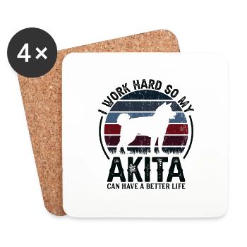 Arbeiten Hart - Retro Akita - Untersetzer (4er-Set) - Weiß - Vorne
