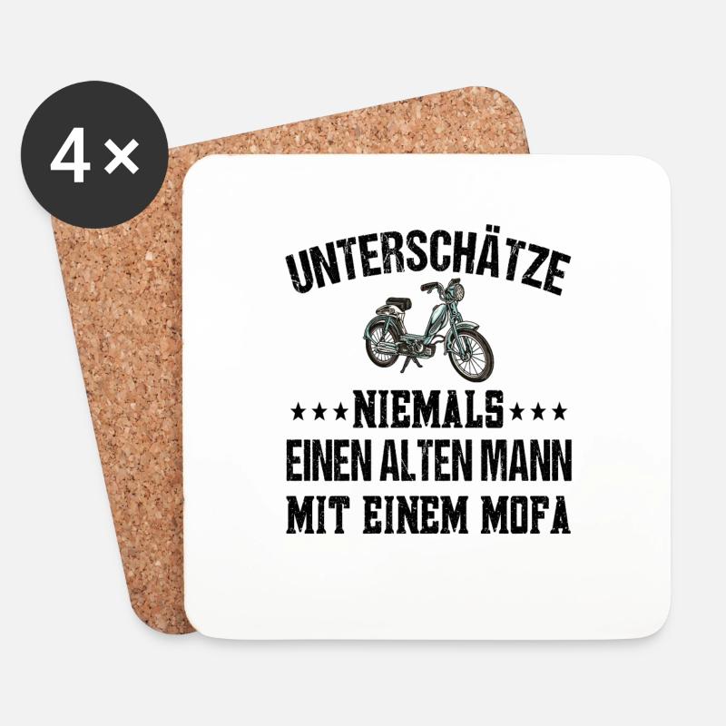 Unterschätze niemals einen alten Mann mit Mofa - Untersetzer (4er-Set) - Weiß