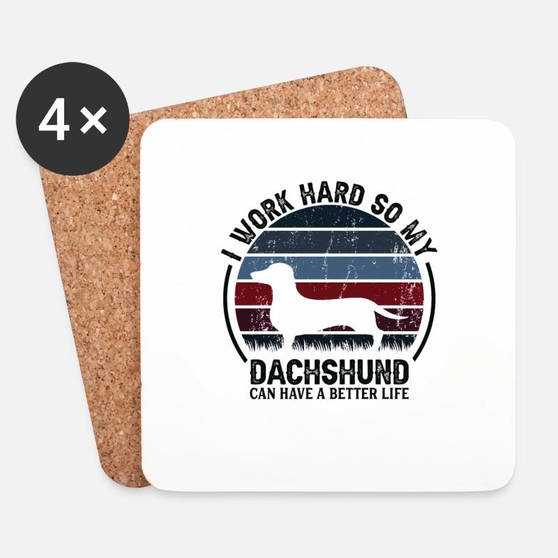 Arbeiten Sie Hart - Retro Dachshund - Untersetzer (4er-Set) - Weiß