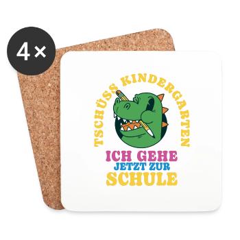 Einschulung Drache Tschüss Kindergarten - Untersetzer (4er-Set) - Weiß - Vorne