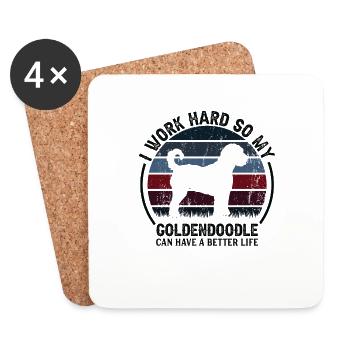 Arbeit Hart Arbeiten - Retro Goldendoodle - Untersetzer (4er-Set) - Weiß - Vorne