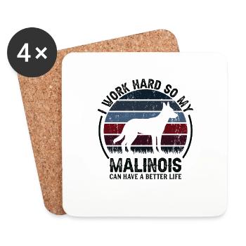 Hart Arbeiten - Retro Malinois - Untersetzer (4er-Set) - Weiß - Vorne