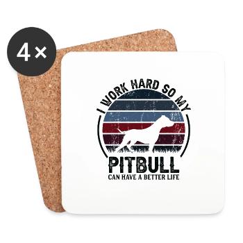 Travaillez dur - Retro Pitbull - Dessous de verre (lot de 4) - blanc - Devant