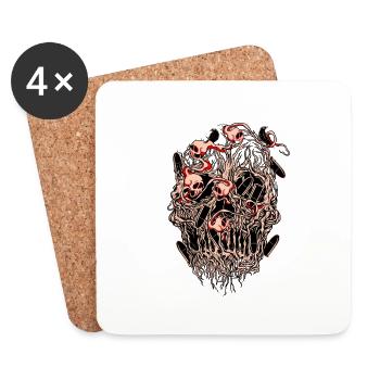 Bullets and Skull Roses Aesthetic Dripping Pattern - Coasters (set of 4) - white - Front