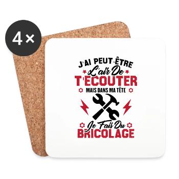 Dans Ma Tête Je Fais Du Bricolage Cadeau Humour - Dessous de verre (lot de 4) - blanc - Devant