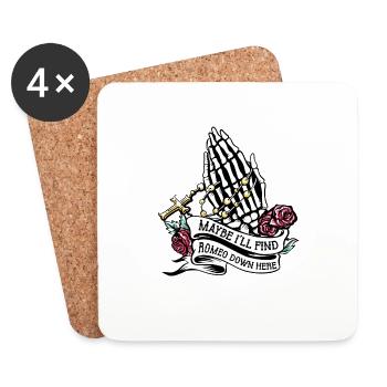 Roméo Gothic Bones Squelette Roses Mort Tombe - Dessous de verre (lot de 4) - blanc - Devant