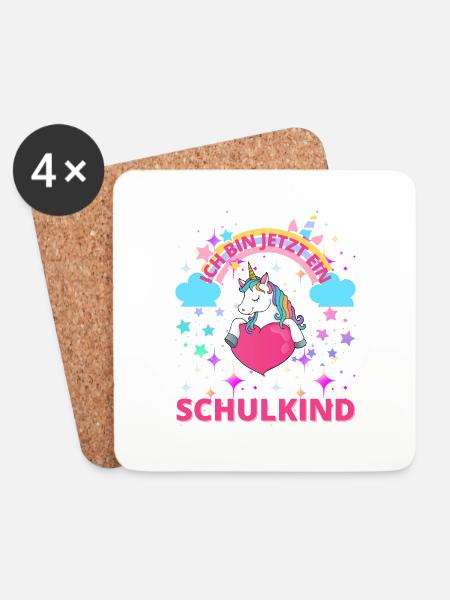 Ich bin jetzt ein Schulkind - Einhorn - Untersetzer (4er-Set) - Weiß