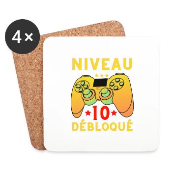 Niveau 10 Débloqué Gamer Geek Anniversaire - Dessous de verre (lot de 4) - blanc - Devant