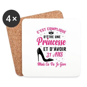 Princesse 31 Ans Idée Cadeau Anniversaire Amour - Dessous de verre (lot de 4) - blanc - Devant