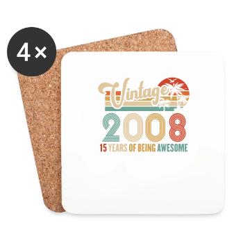 Vintage Année 2008 Anniversaire 15 Ans Idée Cadeau - Dessous de verre (lot de 4) - blanc - Devant