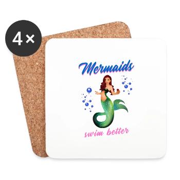 Schwimmen Spruch Lustig Mermaids Swim Better - Untersetzer (4er-Set) - Weiß - Vorne