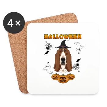 Joyeux Halloween I Dog Lover I Basset Hound - Dessous de verre (lot de 4) - blanc - Devant