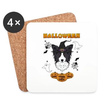 Joyeux Halloween I Dog Lover I Border Collie - Dessous de verre (lot de 4) - blanc - Devant