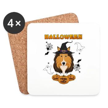 Joyeux Halloween I Dog Lover I Collie - Dessous de verre (lot de 4) - blanc - Devant