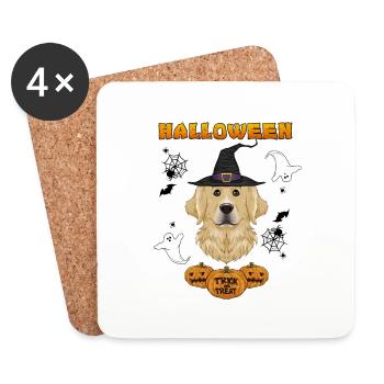 Joyeux Halloween I Dog Lover I Golden Retriever - Dessous de verre (lot de 4) - blanc - Devant
