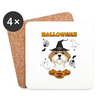 Joyeux Halloween I Amoureux des chiens I Shih Tzu - Dessous de verre (lot de 4) - blanc - Devant