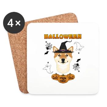 Joyeux Halloween I Amoureux des chiens I Shiba Inu - Dessous de verre (lot de 4) - blanc - Devant