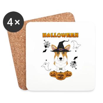Happy Halloween I Dog Lover I Welsh Corgi - Coasters (set of 4) - white - Front