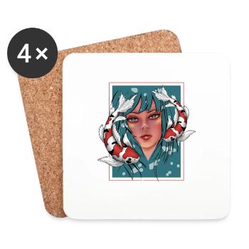Filles avec Koi - Dessous de verre (lot de 4) - blanc - Devant