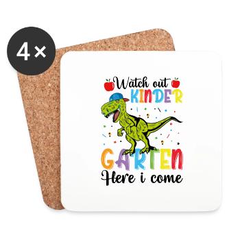 Hey Kinder, ich komme, Dinos, zur Schule - Untersetzer (4er-Set) - Weiß - Vorne