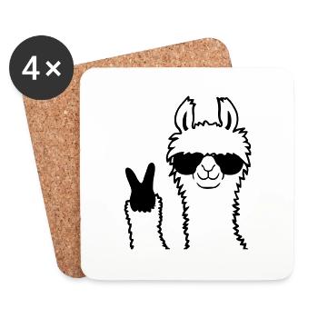 Peace Zeichen Lama Sonnenbrille - Untersetzer (4er-Set) - Weiß - Vorne