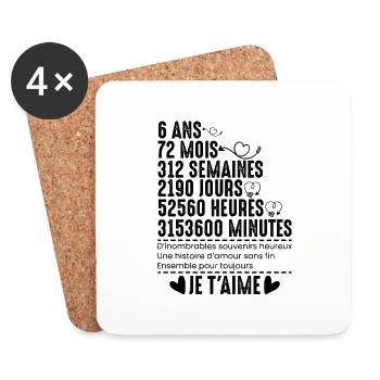 Cadeau Pour 6 Ans De Mariage - Dessous de verre (lot de 4) - blanc - Devant