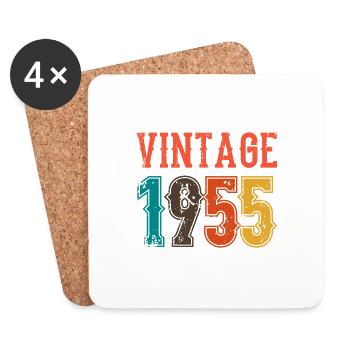 Anniversaire Papa Vintage 1955 - Dessous de verre (lot de 4) - blanc - Devant