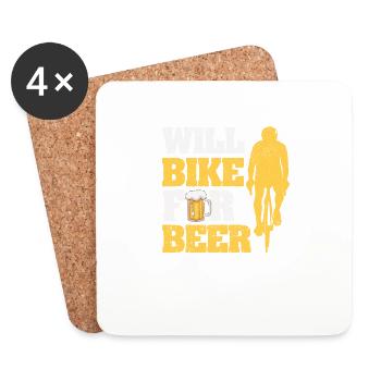 Will Bike For Beer Lover Radfahren Rennrad Funny - Untersetzer (4er-Set) - Weiß - Vorne