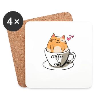 Coffee & Cats Funny Cat Lovers Cute Cat Coffee Lov - Untersetzer (4er-Set) - Weiß - Vorne
