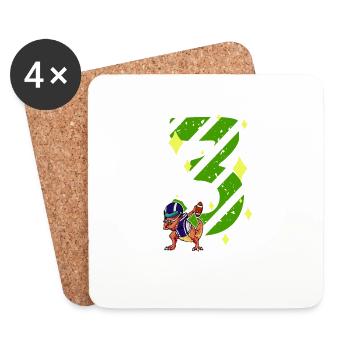 3 Years Old Dino American Football 3rd B-day Dab - Coasters (set of 4) - white - Front