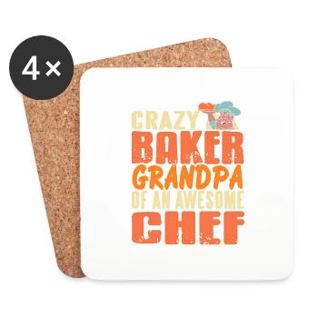 Crazy Baker Grandpa Of An Awesome Chef T-Shirt - Coasters (set of 4) - white - Front