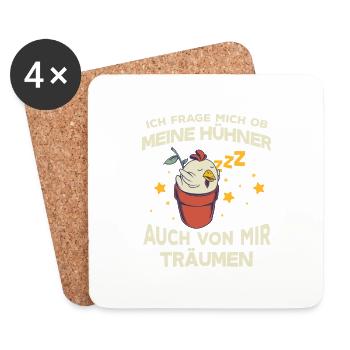 Frage ob meine Hühner von mir träumen - Untersetzer (4er-Set) - Weiß - Vorne