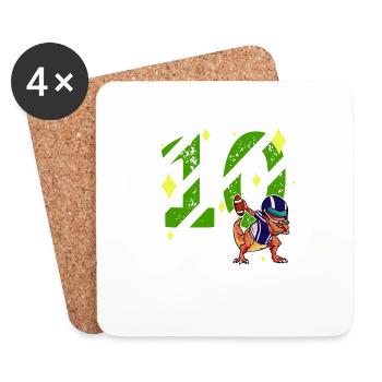 10 Years Old Dino American Football 10th B-day Dab - Coasters (set of 4) - white - Front