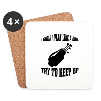Golfer Golf Girl Golf Ball Golf Clubs - Coasters (set of 4) - white - Front