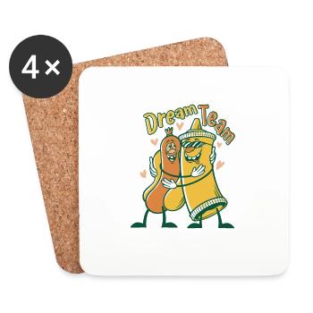 Drôle d’équipe de rêve de restauration rapide - Moutarde et saucisse - Dessous de verre (lot de 4) - blanc - Devant