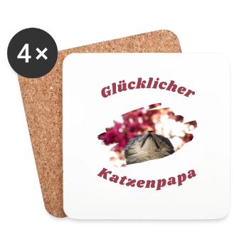 Glücklicher Katzenpapa Katze Papa Vater Lustig - Untersetzer (4er-Set) - Weiß - Vorne