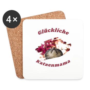 Glückliche Katzenmama Muttertag Mutter Bunt Lustig - Untersetzer (4er-Set) - Weiß - Vorne