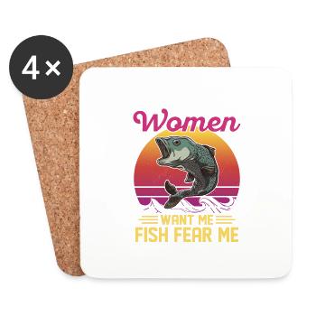 Women Want Me Fish Fear Me Angler Fisherman - Untersetzer (4er-Set) - Weiß - Vorne