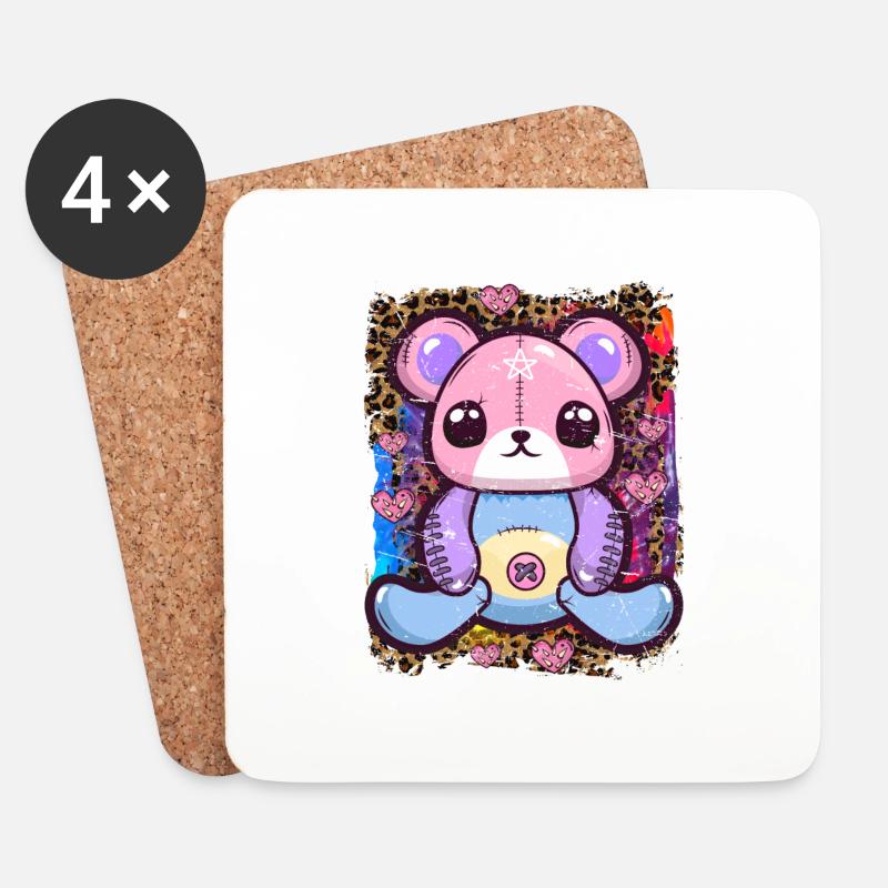 Kawaii Goth Teddybär - Untersetzer (4er-Set) - Weiß