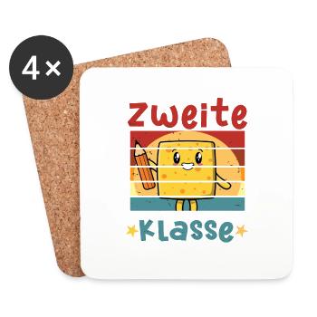 2. Klasse Kawaii Anime Schulbeginn T shirt - Untersetzer (4er-Set) - Weiß - Vorne