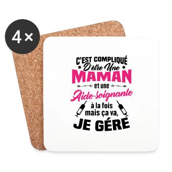 Compliqué d'être une maman et une Aide-soignante - Dessous de verre (lot de 4) - blanc - Devant