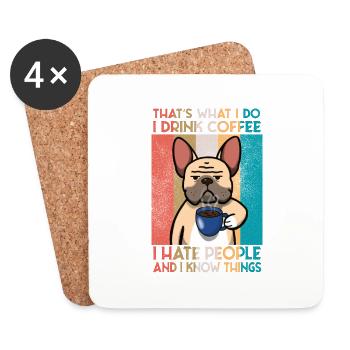 Französische Bulldogge drink coffee & know things - Untersetzer (4er-Set) - Weiß - Vorne