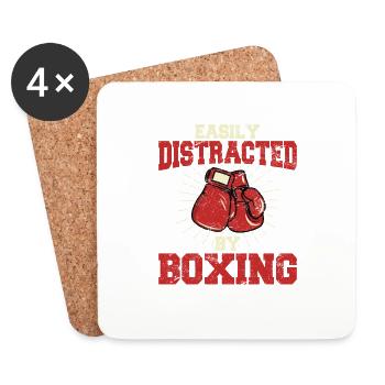 Facilement distrait par la boxe drôle amateur de boxe Wor - Dessous de verre (lot de 4) - blanc - Devant