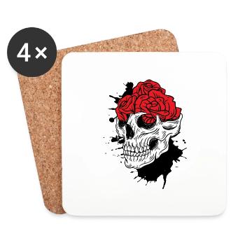 Skulls and Roses Gothic Bones Skeleton Death - Coasters (set of 4) - white - Front