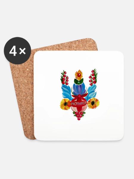 Ukrainischer Dreizack. Petrykivka Malerei. Motanka. - Untersetzer (4er-Set) - Weiß