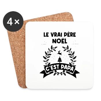 t-shirt fete des pères vrais papas ont une barbe - Dessous de verre (lot de 4) - blanc - Devant
