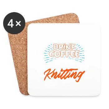 J’aime boire du café après avoir tricoté du thé drôle - Dessous de verre (lot de 4) - blanc - Devant